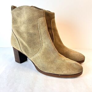 J Crew Tan Suede Ankle Boots Women’s Size 9 Genuine Leather Stacked Heel Zip